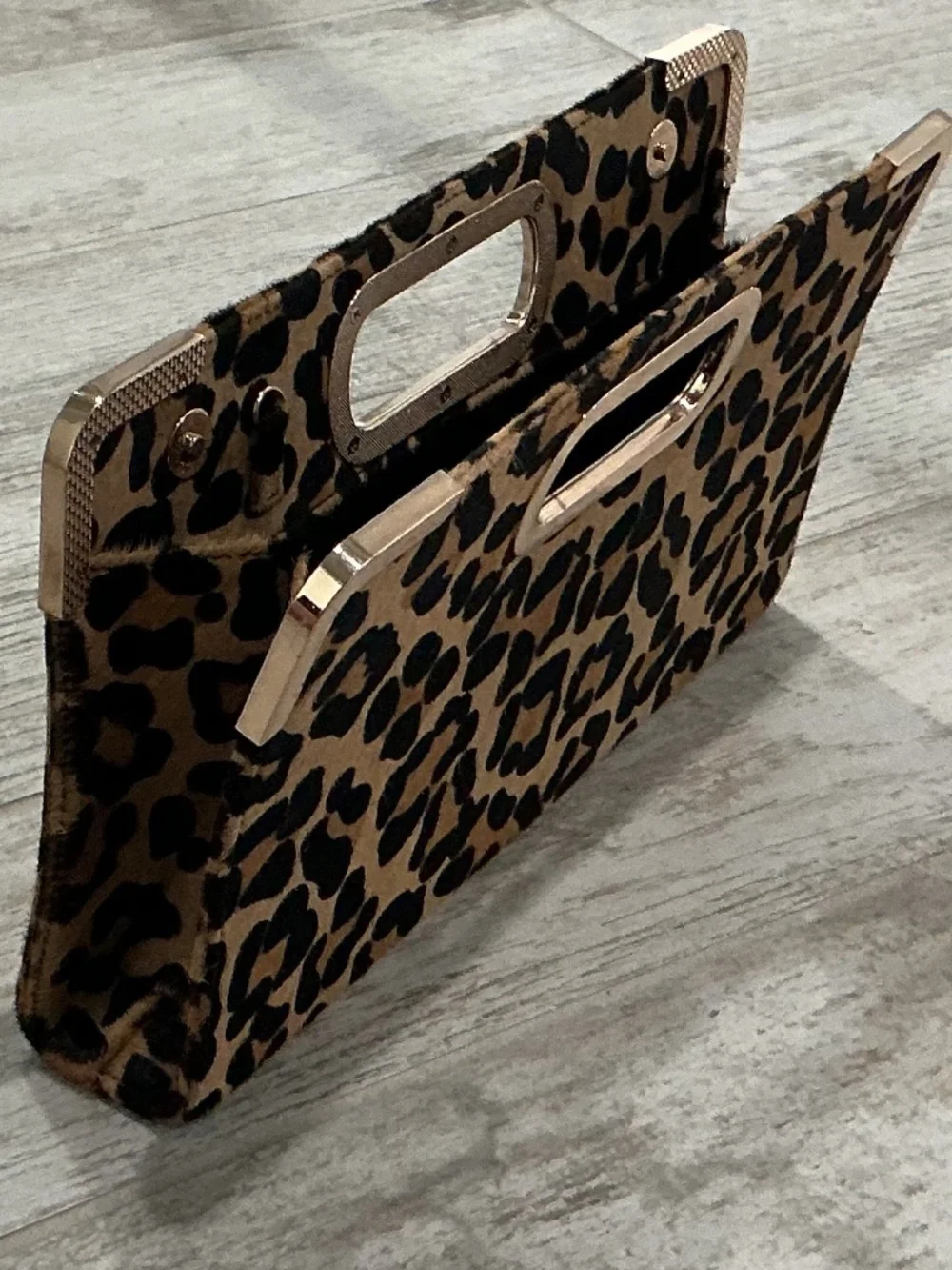 Leopard Print Handheld Clutch Bag - Brown/Black
